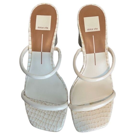 Dolce‎ Vita Noles Croc Double Strap High Heels Block Heel Slip On Ivory Size 9 - Picture 3 of 8